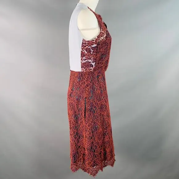 CARVEN Size M Orange Purple Guipure Lace Sleeveless Knee Length Cocktail Dress - Picture 3 of 9